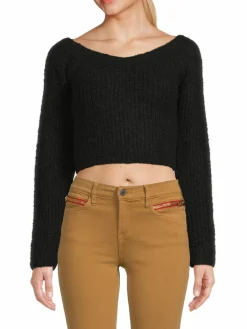 Women Frame Alpaca Blend Cropped Sweater