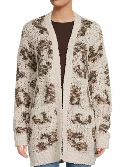 Women Bobeau Animal Print Open Front Cardigan