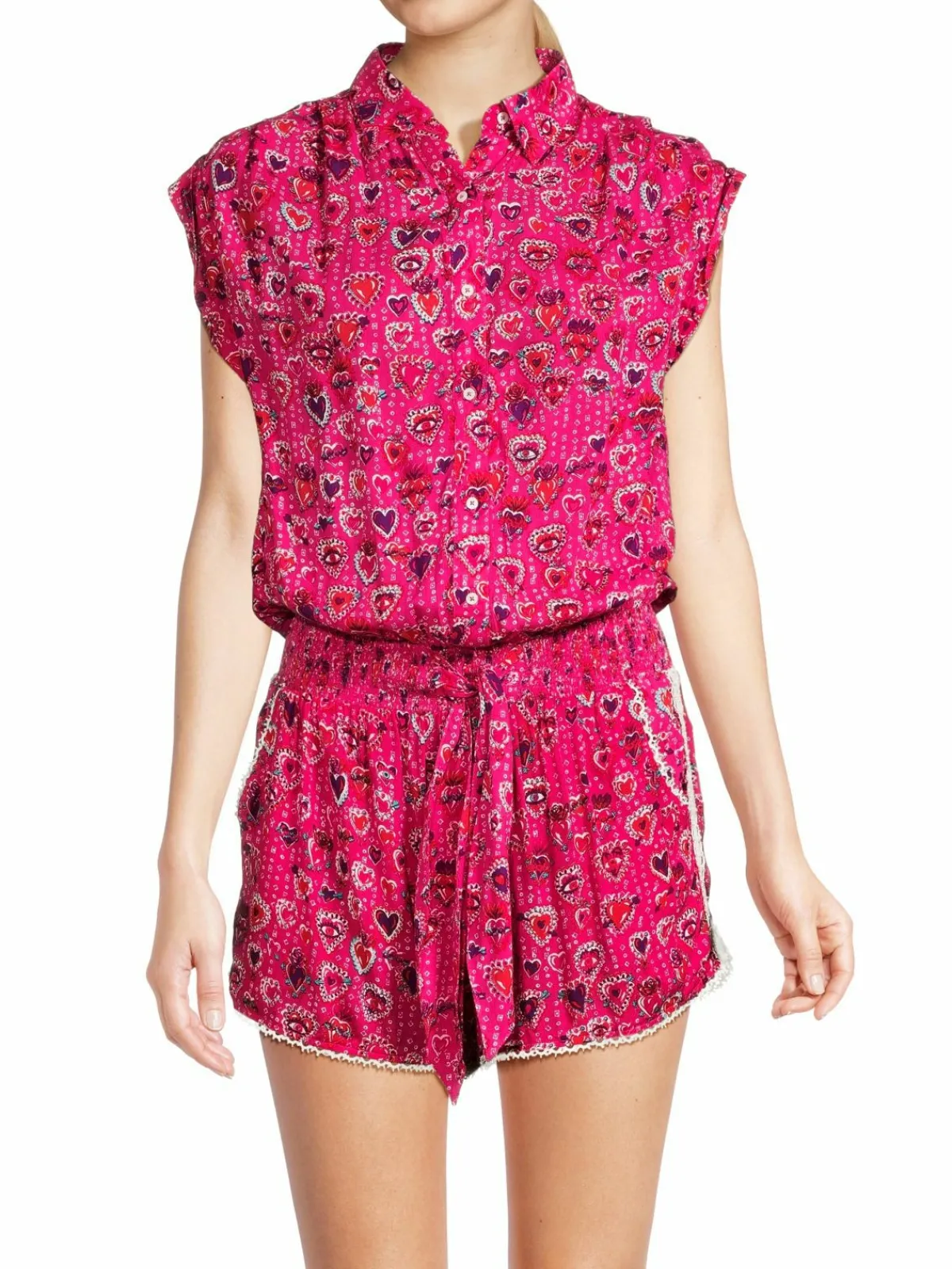 Women Poupette St Barth Anita Heart Print Blouson Romper