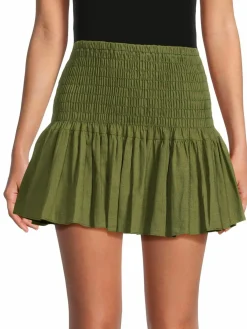 Women MISA Los Angeles Azar Smocked Linen Blend Mini Skirt