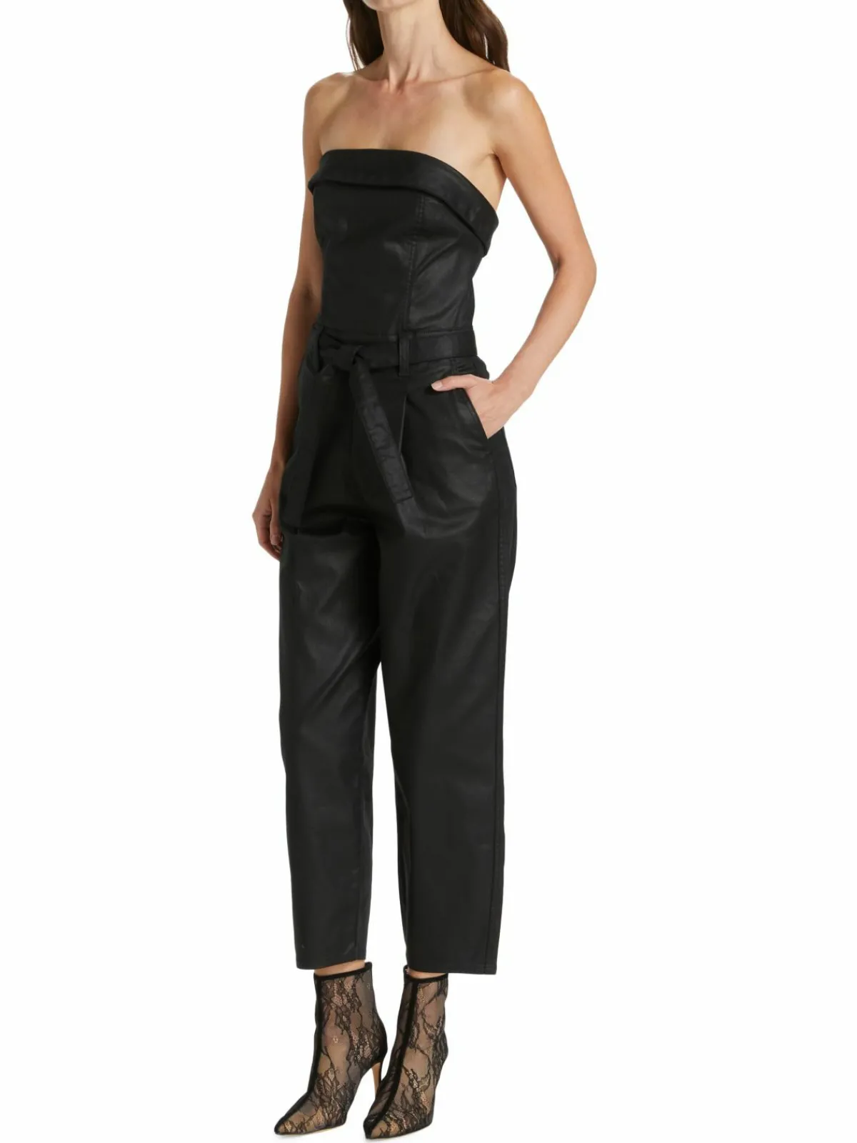 Women 7 For All Mankind Balloon-Leg Coated Denim Jumpsuit