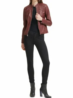 Women Guess Band Collar Faux Leather Jacket