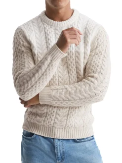 Reiss Sweaters|Bankside Cable Knit Wool Blend Sweater Ecru Oatmeal