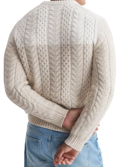 Reiss Sweaters|Bankside Cable Knit Wool Blend Sweater Ecru Oatmeal