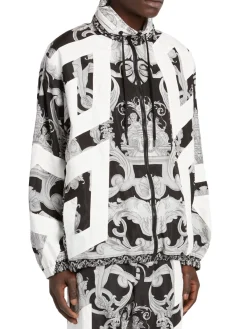 Versace Coats & Jackets|Baroque Print Hooded Jacket Black White