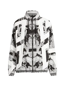 Versace Coats & Jackets|Baroque Print Hooded Jacket Black White