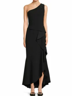 Women Adrianna Papell Beaded Crepe Ruffle Gown