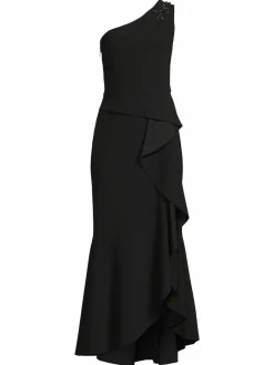 Women Adrianna Papell Beaded Crepe Ruffle Gown