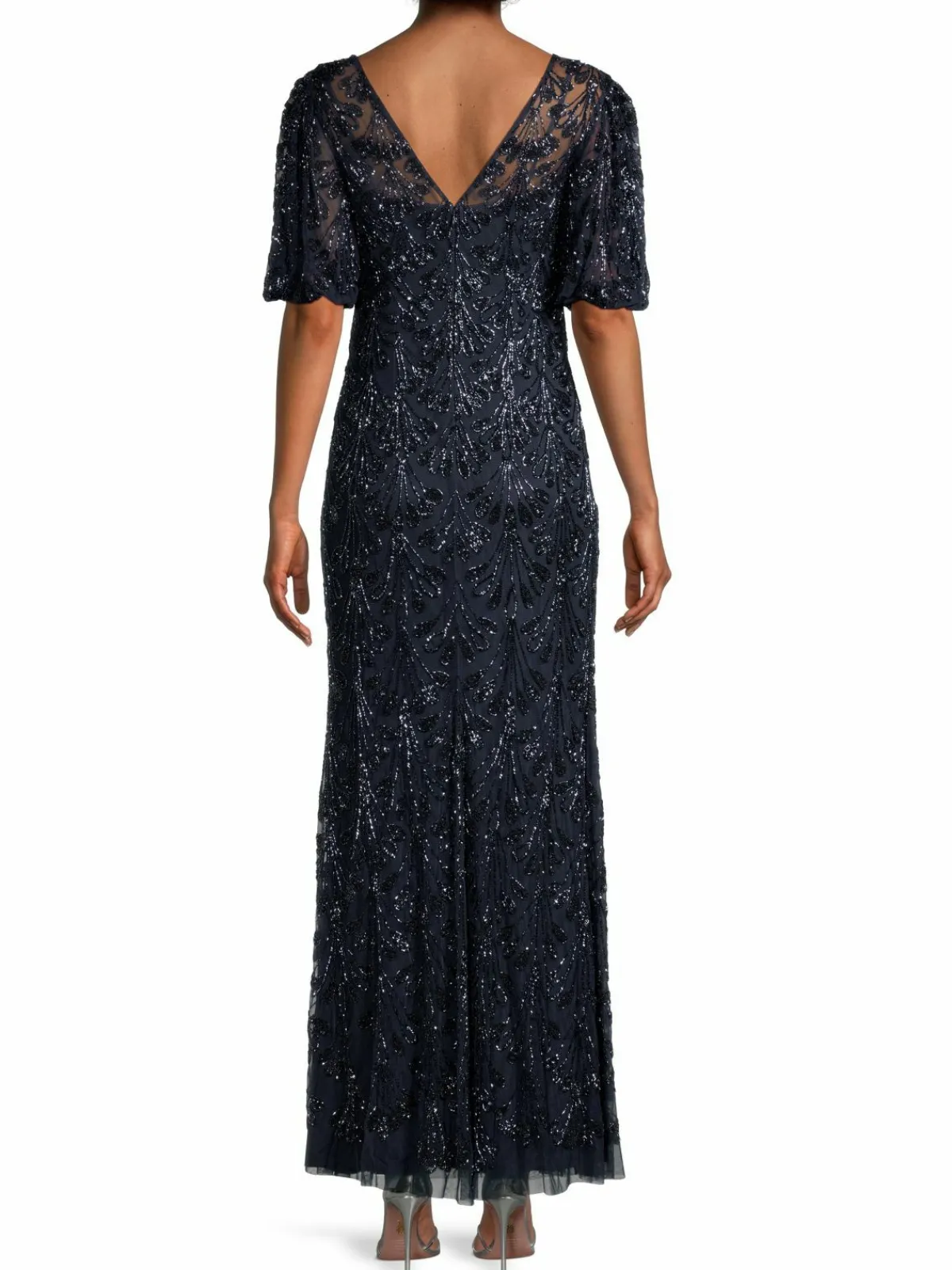 Women Aidan Mattox Beaded V-Neck Sheath Gown