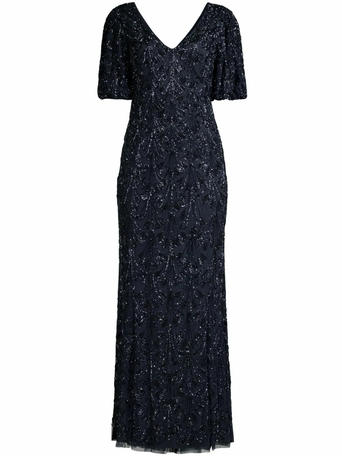 Women Aidan Mattox Beaded V-Neck Sheath Gown