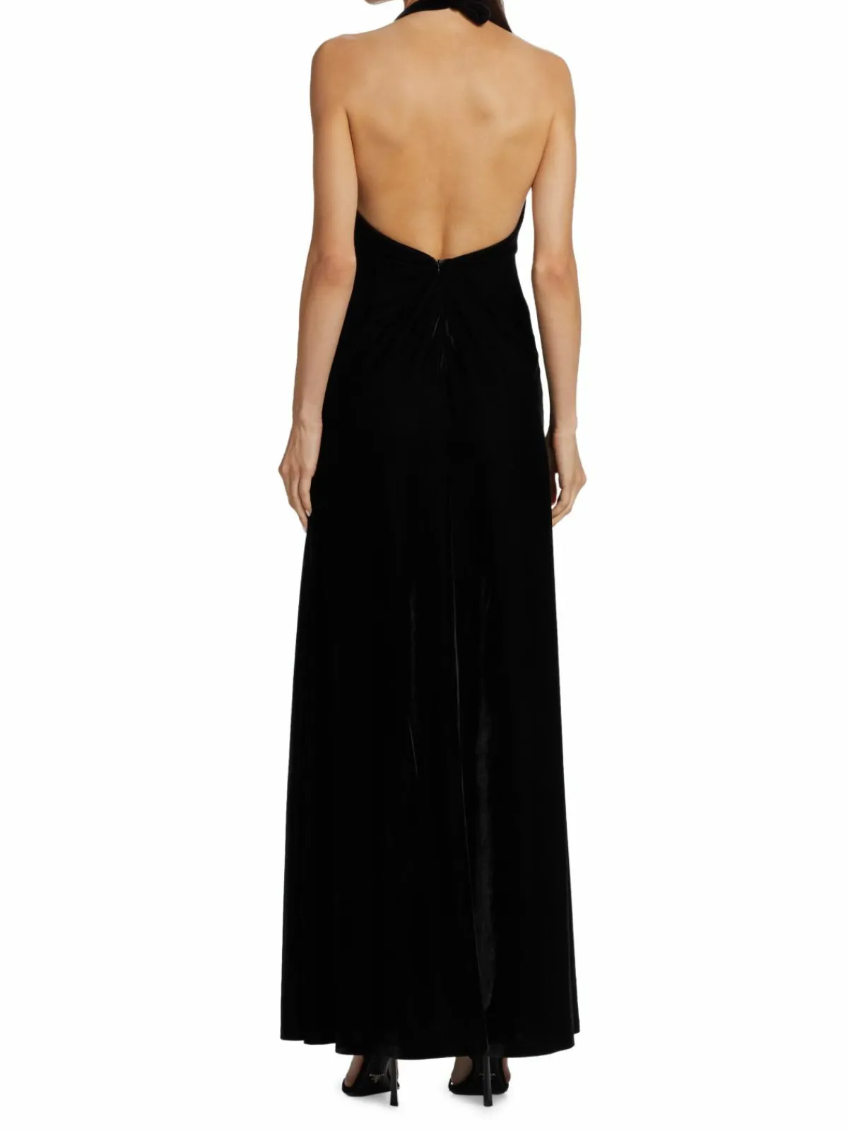 Women PatBO Bead-Fringe Plunge Velvet Gown
