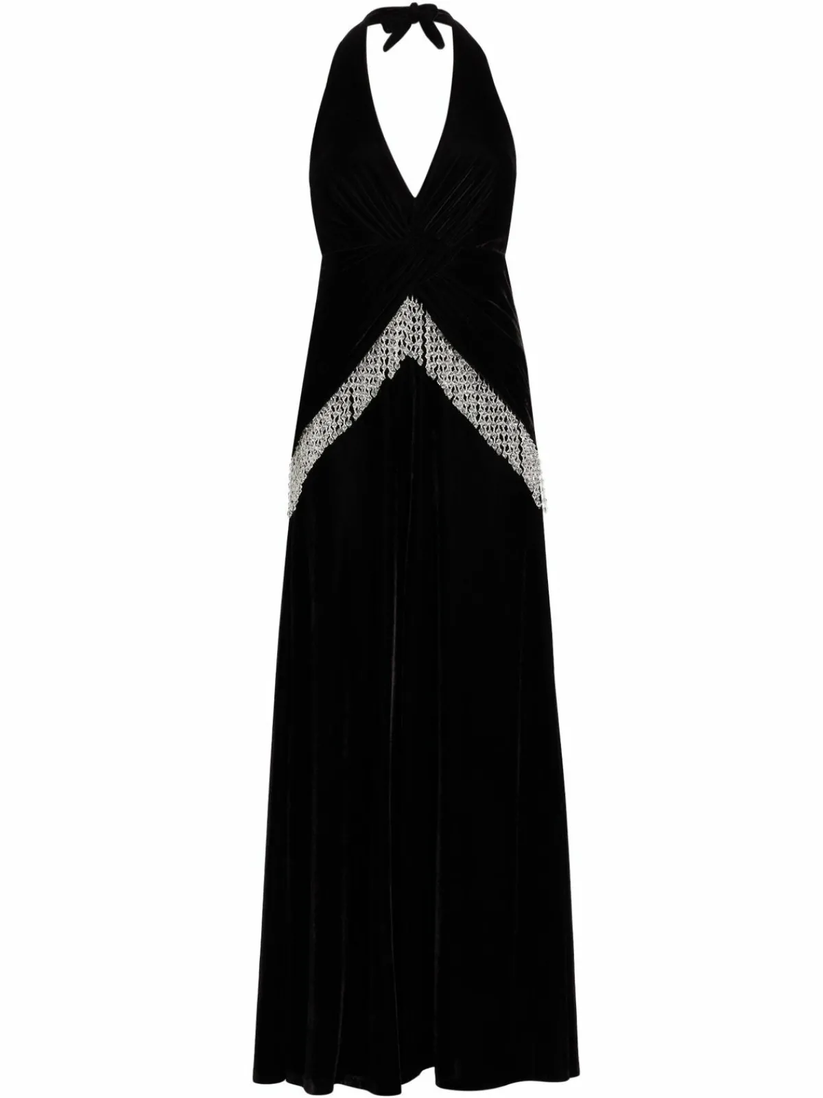 Women PatBO Bead-Fringe Plunge Velvet Gown