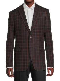 John Varvatos Blazers & Sportcoats|Bedford Plaid Wool Blend Blazer Brown