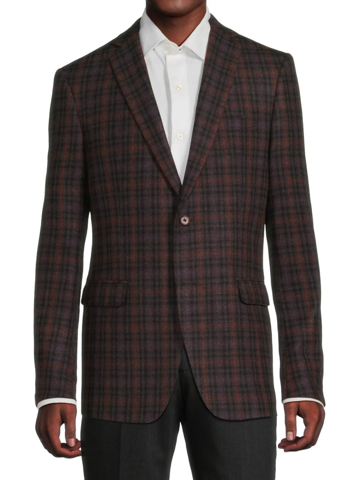 John Varvatos Blazers & Sportcoats|Bedford Plaid Wool Blend Blazer Brown