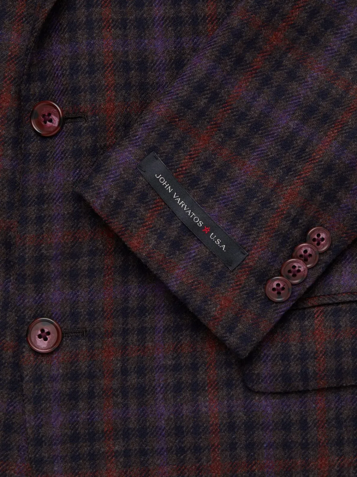 John Varvatos Blazers & Sportcoats|Bedford Plaid Wool Blend Blazer Brown