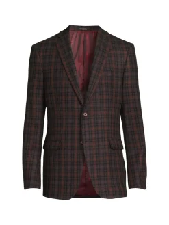 John Varvatos Blazers & Sportcoats|Bedford Plaid Wool Blend Blazer Brown