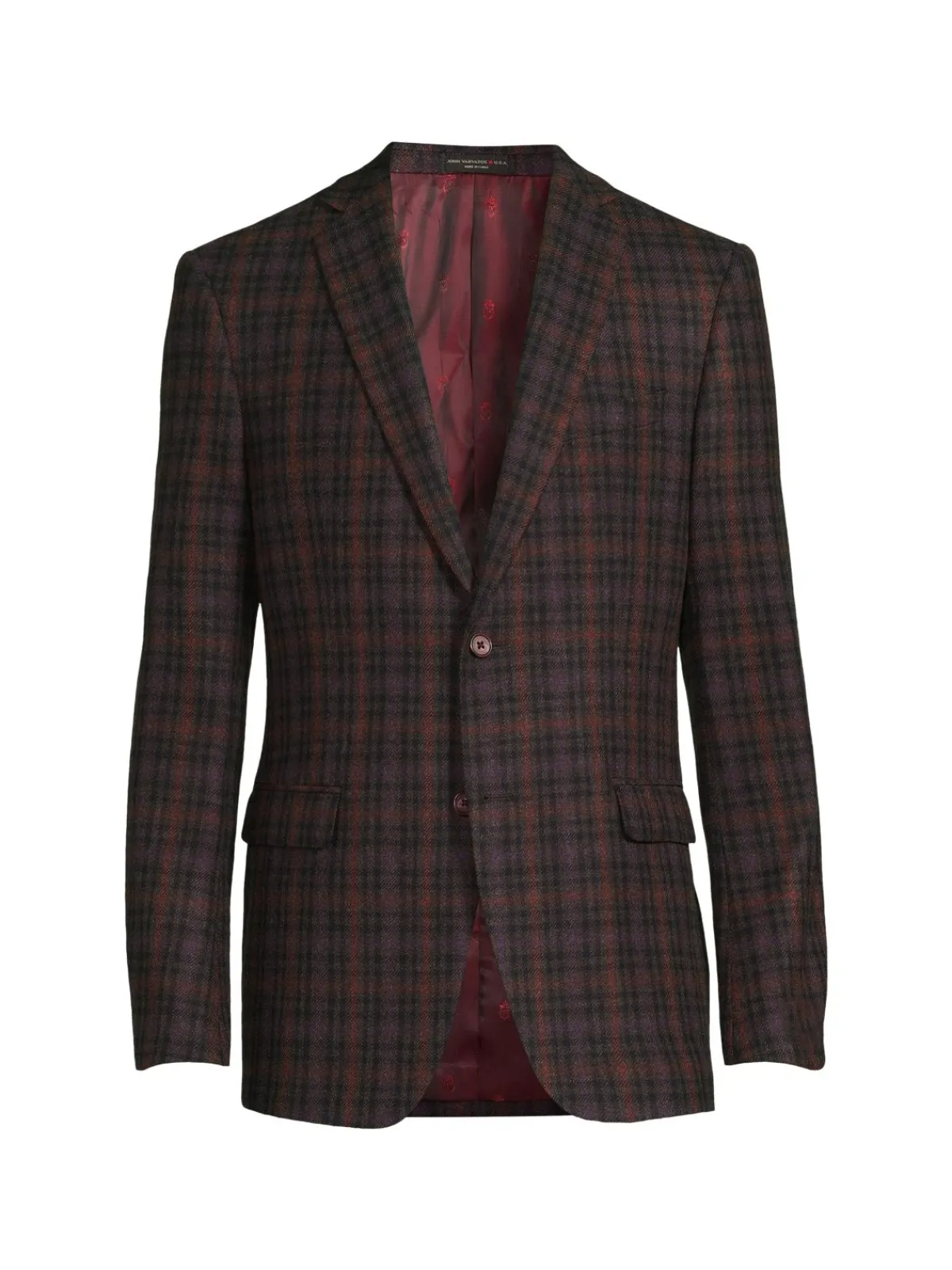 John Varvatos Blazers & Sportcoats|Bedford Plaid Wool Blend Blazer Brown