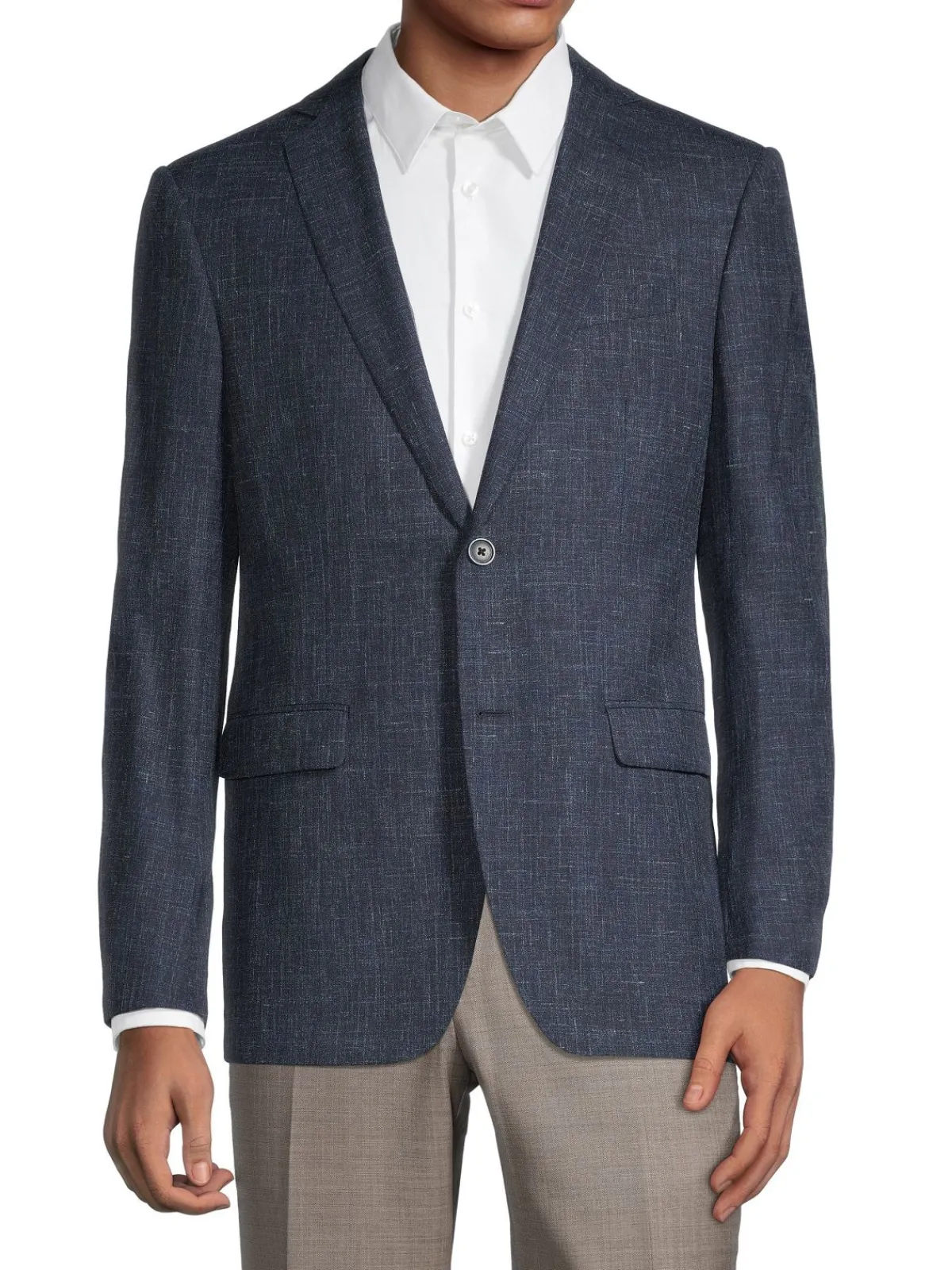 John Varvatos Star U.S.A. Linen|Bedford Regular-Fit Textured Wool & Linen Blazer Navy
