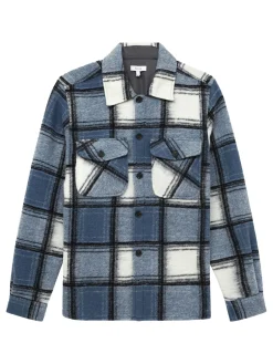 Reiss Coats & Jackets|Belair Checked Wool Blend Shirt Jacket Blue