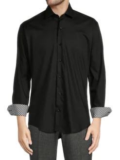 Bertigo Casual Button-Down Shirts|Bello Contrast Cuff Button Down Shirt Black
