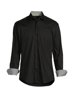 Bertigo Casual Button-Down Shirts|Bello Contrast Cuff Button Down Shirt Black