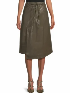 Women Avantlook Belted Faux Leather Midi Skirt