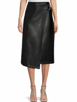 Women Avec Les Filles Belted Faux Leather Midi Wrap Skirt