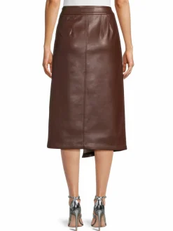 Women Avec Les Filles Belted Faux Leather Midi Wrap Skirt