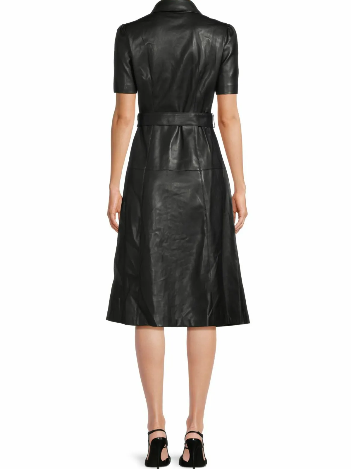 Women Tahari Belted Faux Leather Midi Shirtdress