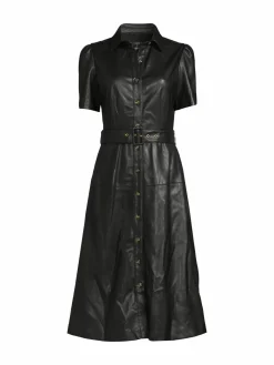 Women Tahari Belted Faux Leather Midi Shirtdress