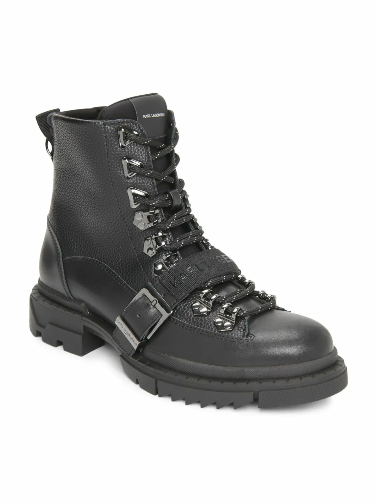 Karl Lagerfeld Paris Belted Leather Hiker Boots
