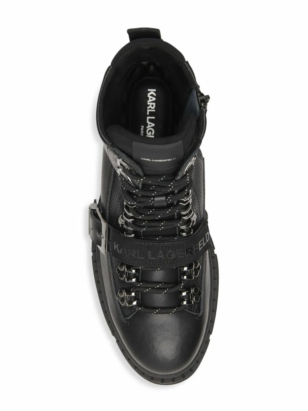 Karl Lagerfeld Paris Belted Leather Hiker Boots