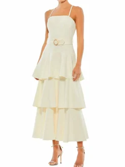 Women Mac Duggal Belted Ruffle Midaxi Dress