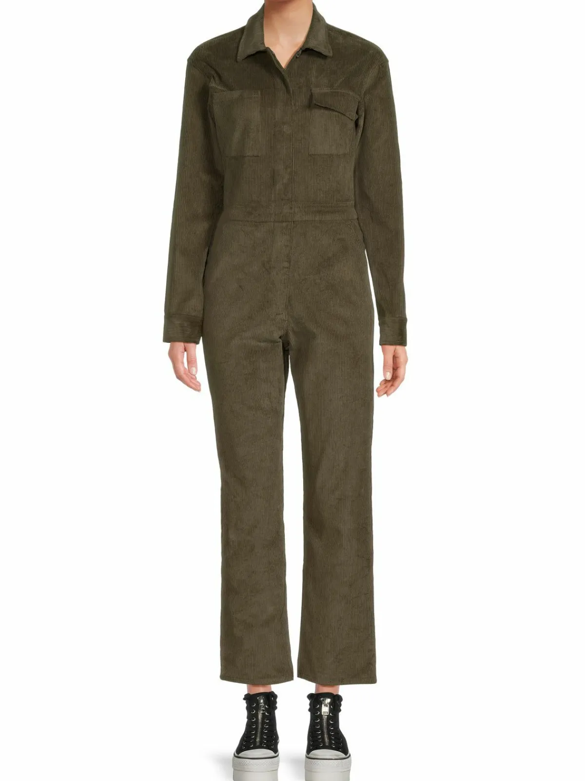 Women Rivet Utility Bigwig Stretch-Cotton Corduroy Jumpsuit