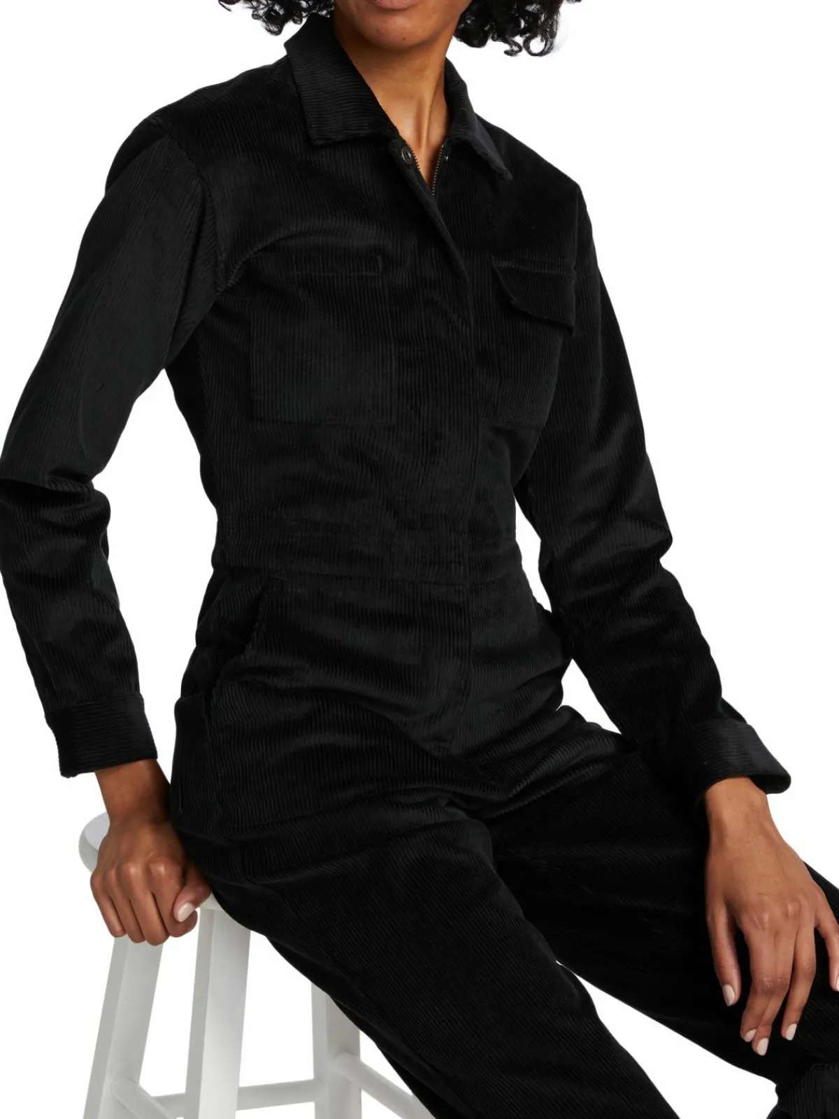 Women Rivet Utility Bigwig Stretch-Cotton Corduroy Jumpsuit