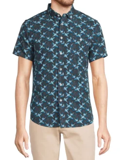 Heritage Report Collection Casual Button-Down Shirts|Bird Print Sport Shirt Blue