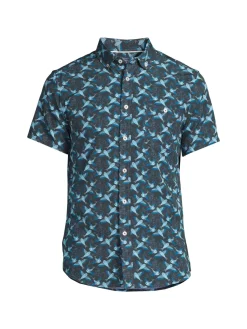 Heritage Report Collection Casual Button-Down Shirts|Bird Print Sport Shirt Blue