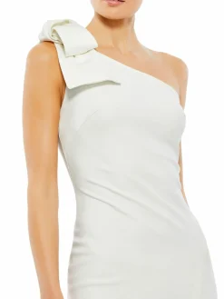 Women Mac Duggal Bow One Shoulder Side Slit Gown