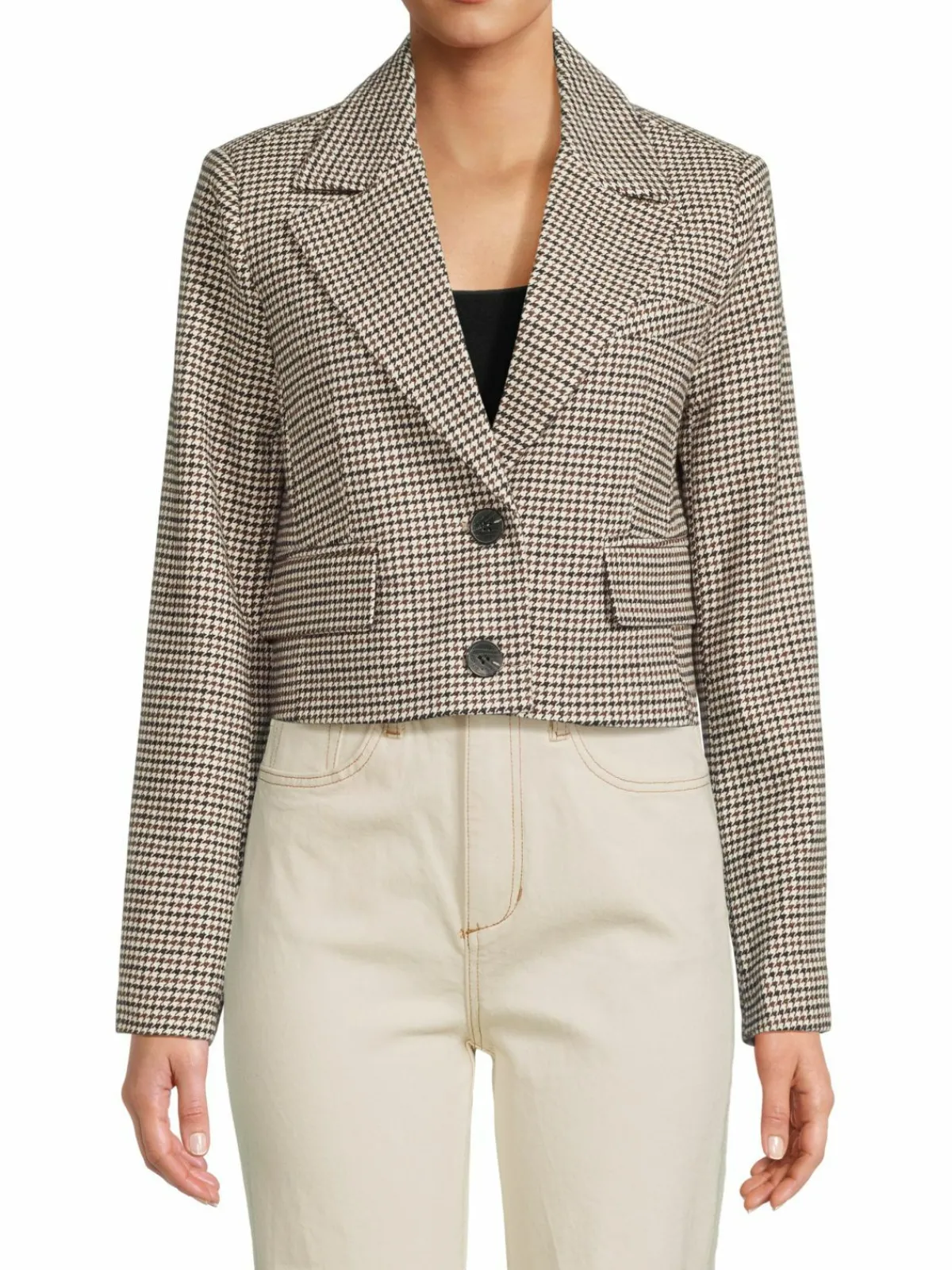 Women Avec Les Filles Boxy Houndstooth Cropped Blazer