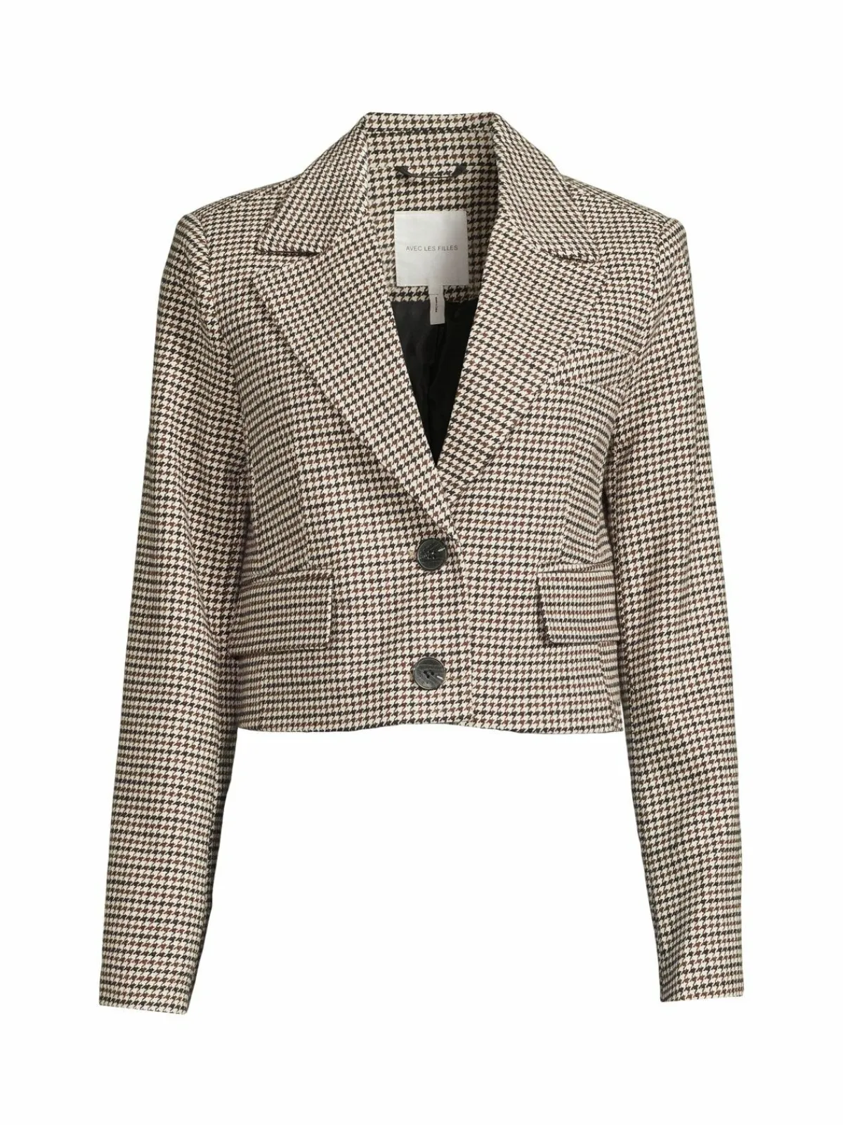 Women Avec Les Filles Boxy Houndstooth Cropped Blazer