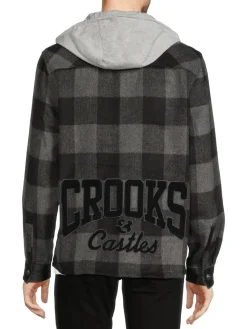 Crooks & Castles Coats & Jackets|Brushed Flannel Hoodie Shirt Jacket Black