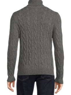 Malo Sweaters|Cable Knit Cashmere Blend Turtleneck Sweater Grey