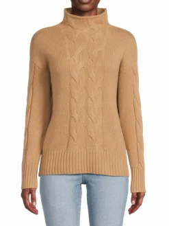 Women Saks Fifth Avenue Cable Knit Funnelneck Cashmere Sweater