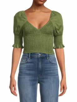Women MISA Los Angeles Calla Shirred Crop Top