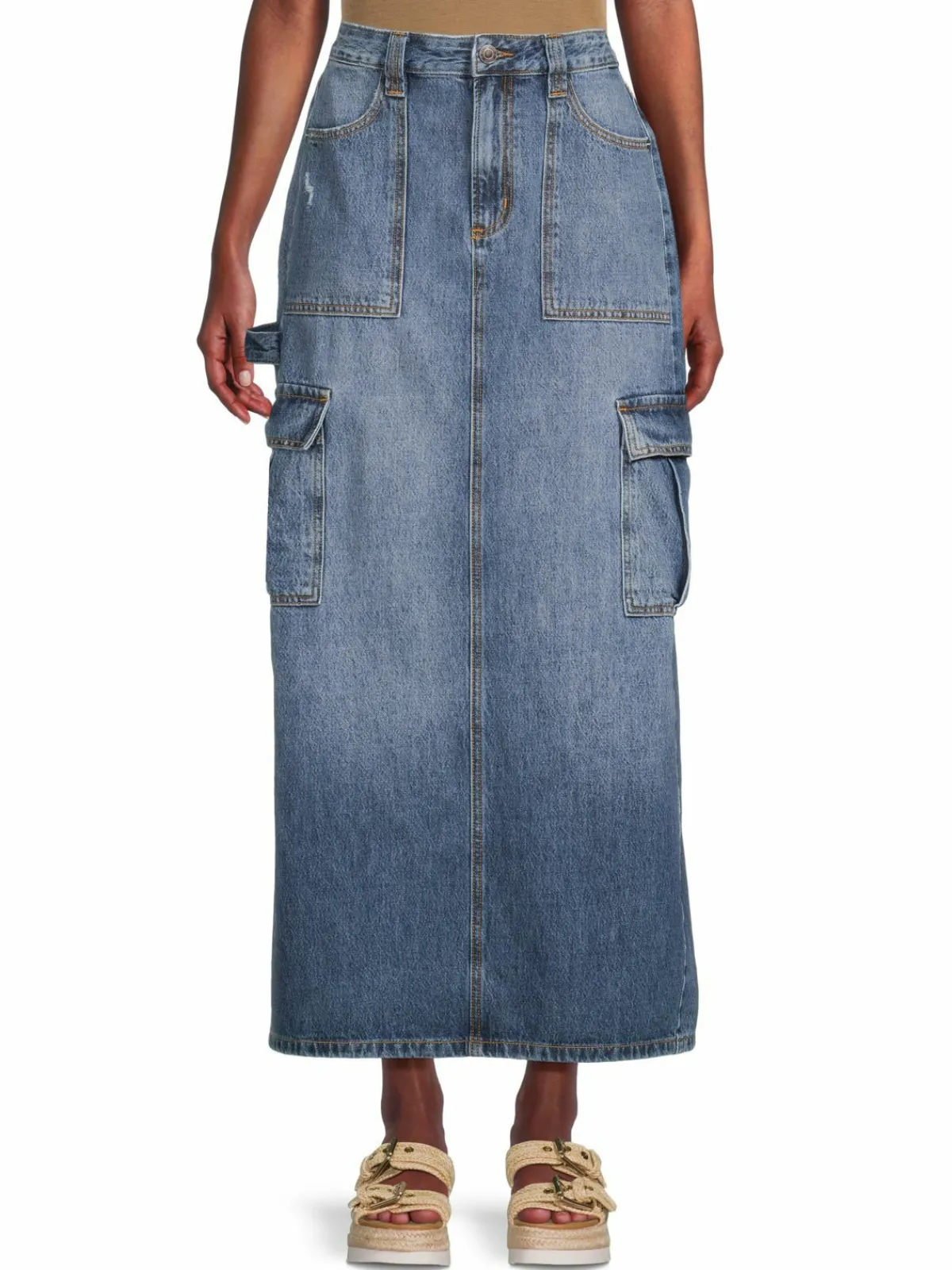 Women Etienne Marcel Carpenter Denim Cargo Maxi Skirt