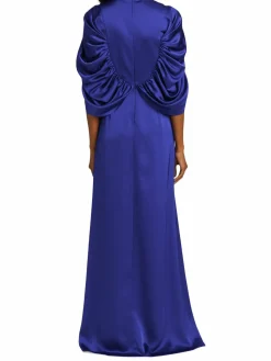 Women Theia Carrie Satin Cape-Sleeve Gown