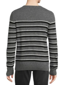 Saks Fifth Avenue Cashmere|Cashmere Stripe Crew Sweater Stone Grey