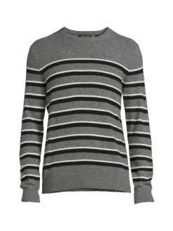 Saks Fifth Avenue Cashmere|Cashmere Stripe Crew Sweater Stone Grey