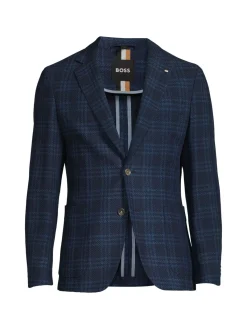 BOSS Blazers & Sportcoats|C-Hanry-224 Slim Fit Plaid Virgin Wool Blend Sportcoat Navy