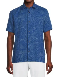 Ted Baker Linen|Chaplin Coral Print Linen Shirt Blue